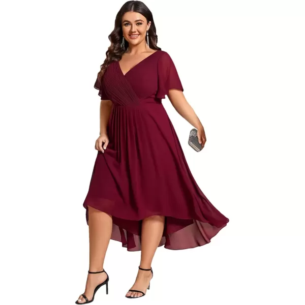 imageEverPretty A Line V Neck Chiffon Short Sleeves Knee Length Plus Size Wedding Guest Dresses for Curvy Women 01923DABurgundy