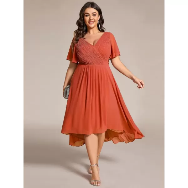 imageEverPretty A Line V Neck Chiffon Short Sleeves Knee Length Plus Size Wedding Guest Dresses for Curvy Women 01923DABurnt Orange