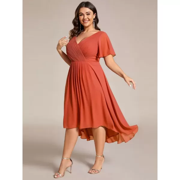 imageEverPretty A Line V Neck Chiffon Short Sleeves Knee Length Plus Size Wedding Guest Dresses for Curvy Women 01923DABurnt Orange