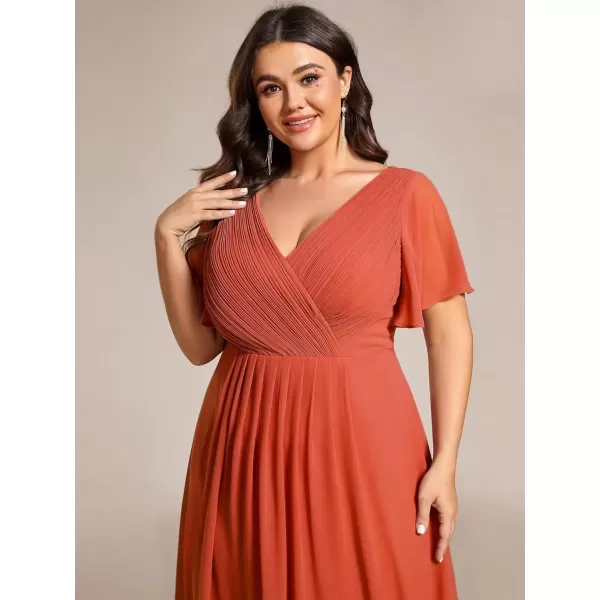 imageEverPretty A Line V Neck Chiffon Short Sleeves Knee Length Plus Size Wedding Guest Dresses for Curvy Women 01923DABurnt Orange