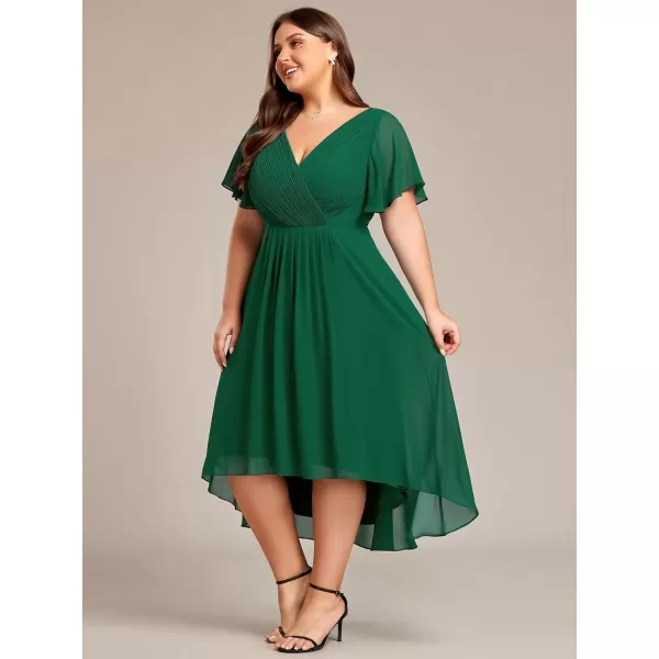 imageEverPretty A Line V Neck Chiffon Short Sleeves Knee Length Plus Size Wedding Guest Dresses for Curvy Women 01923DADark Green