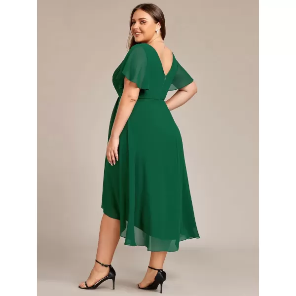 imageEverPretty A Line V Neck Chiffon Short Sleeves Knee Length Plus Size Wedding Guest Dresses for Curvy Women 01923DADark Green