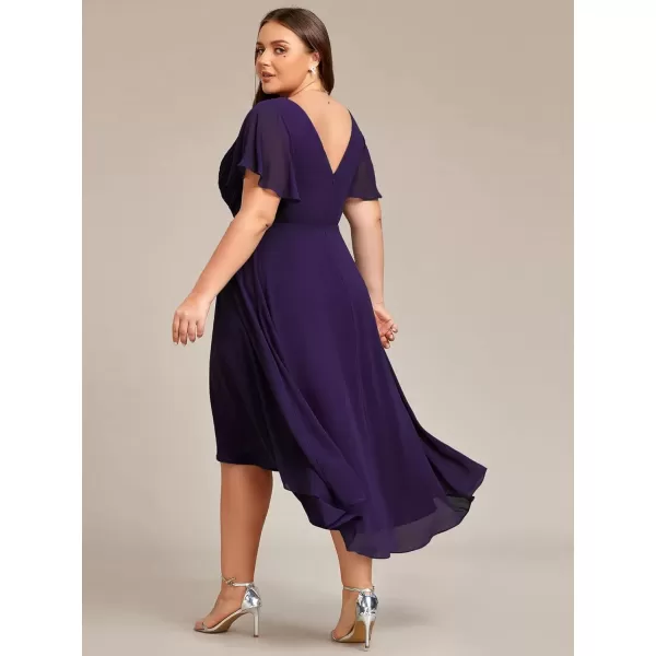 imageEverPretty A Line V Neck Chiffon Short Sleeves Knee Length Plus Size Wedding Guest Dresses for Curvy Women 01923DADeep Purple