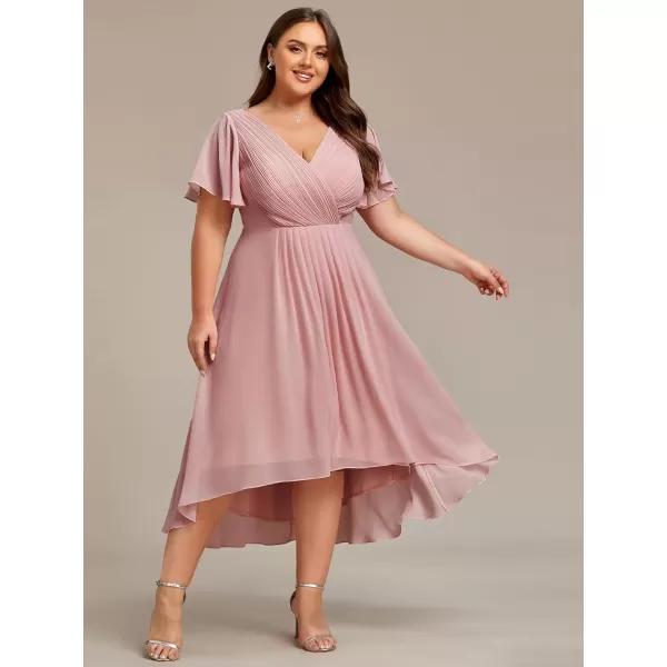 imageEverPretty A Line V Neck Chiffon Short Sleeves Knee Length Plus Size Wedding Guest Dresses for Curvy Women 01923DADusty Rose