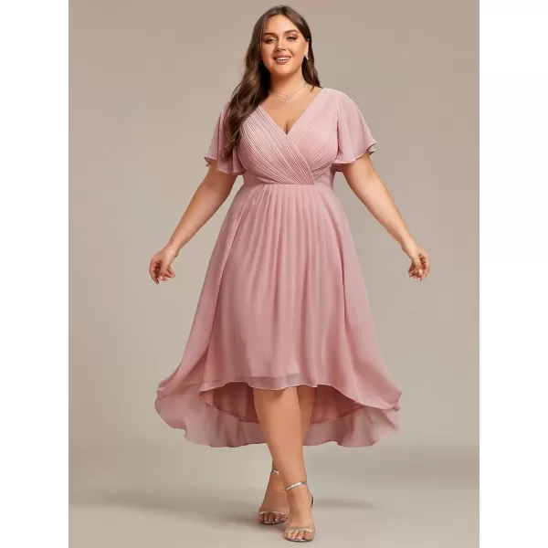 imageEverPretty A Line V Neck Chiffon Short Sleeves Knee Length Plus Size Wedding Guest Dresses for Curvy Women 01923DADusty Rose