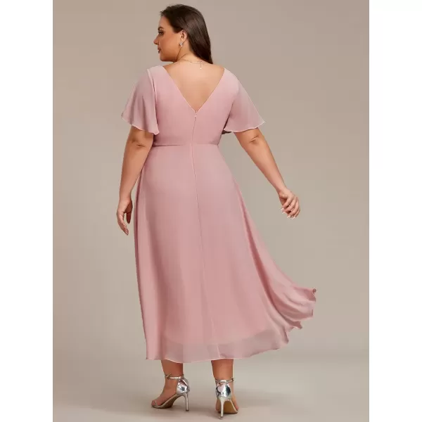 imageEverPretty A Line V Neck Chiffon Short Sleeves Knee Length Plus Size Wedding Guest Dresses for Curvy Women 01923DADusty Rose