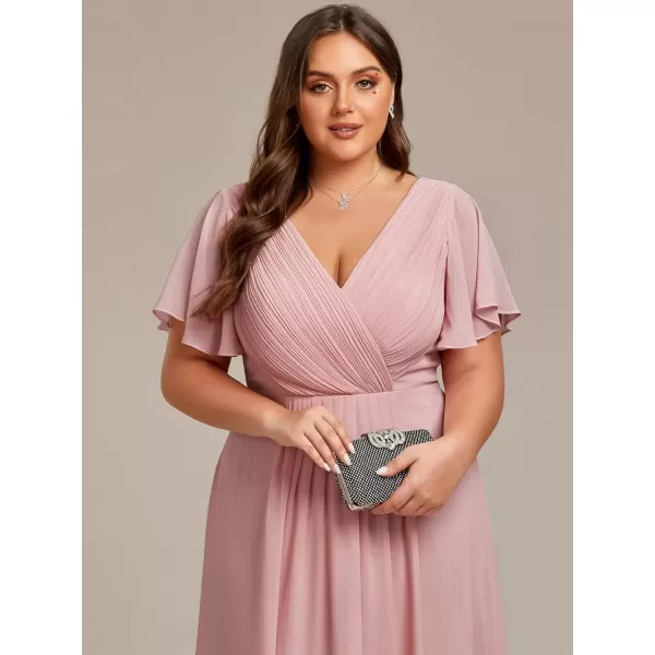 imageEverPretty A Line V Neck Chiffon Short Sleeves Knee Length Plus Size Wedding Guest Dresses for Curvy Women 01923DADusty Rose