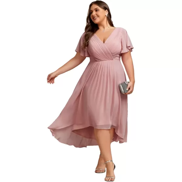 imageEverPretty A Line V Neck Chiffon Short Sleeves Knee Length Plus Size Wedding Guest Dresses for Curvy Women 01923DADusty Rose