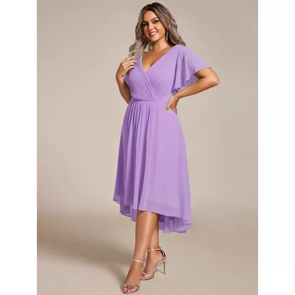 imageEverPretty A Line V Neck Chiffon Short Sleeves Knee Length Plus Size Wedding Guest Dresses for Curvy Women 01923DALavender