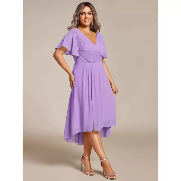 imageEverPretty A Line V Neck Chiffon Short Sleeves Knee Length Plus Size Wedding Guest Dresses for Curvy Women 01923DALavender