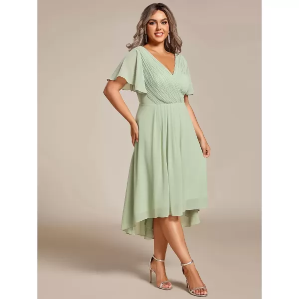 imageEverPretty A Line V Neck Chiffon Short Sleeves Knee Length Plus Size Wedding Guest Dresses for Curvy Women 01923DAMint Green