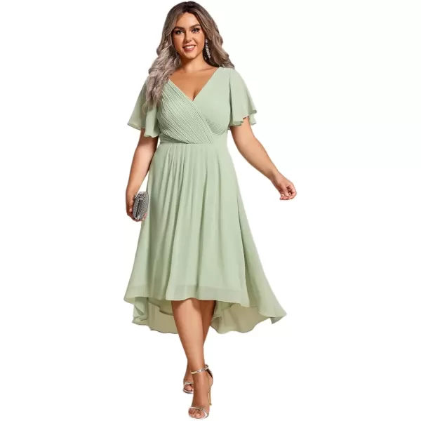 imageEverPretty A Line V Neck Chiffon Short Sleeves Knee Length Plus Size Wedding Guest Dresses for Curvy Women 01923DAMint Green