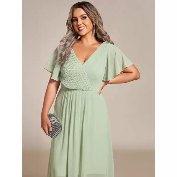 imageEverPretty A Line V Neck Chiffon Short Sleeves Knee Length Plus Size Wedding Guest Dresses for Curvy Women 01923DAMint Green