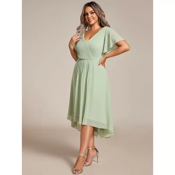 imageEverPretty A Line V Neck Chiffon Short Sleeves Knee Length Plus Size Wedding Guest Dresses for Curvy Women 01923DAMint Green