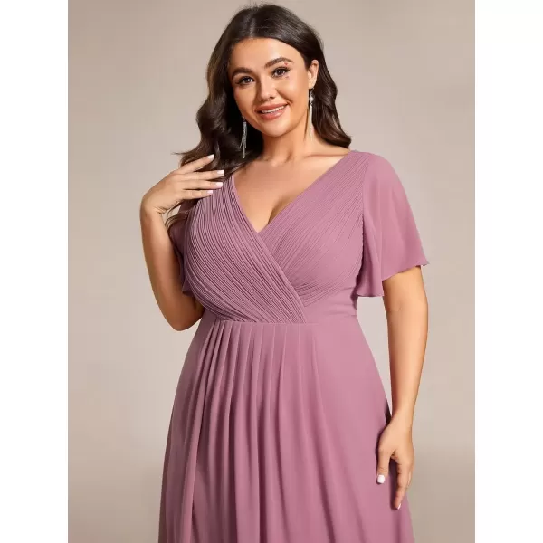 imageEverPretty A Line V Neck Chiffon Short Sleeves Knee Length Plus Size Wedding Guest Dresses for Curvy Women 01923DAOrchid