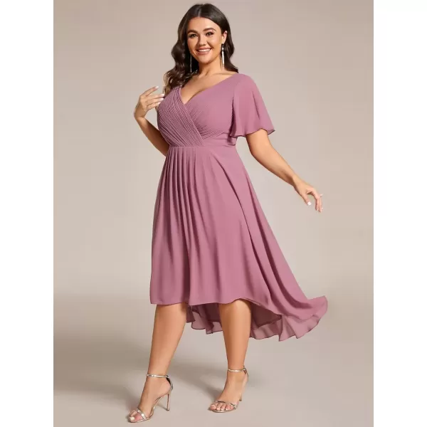 imageEverPretty A Line V Neck Chiffon Short Sleeves Knee Length Plus Size Wedding Guest Dresses for Curvy Women 01923DAOrchid