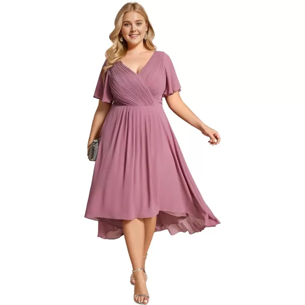 imageEverPretty A Line V Neck Chiffon Short Sleeves Knee Length Plus Size Wedding Guest Dresses for Curvy Women 01923DAOrchid