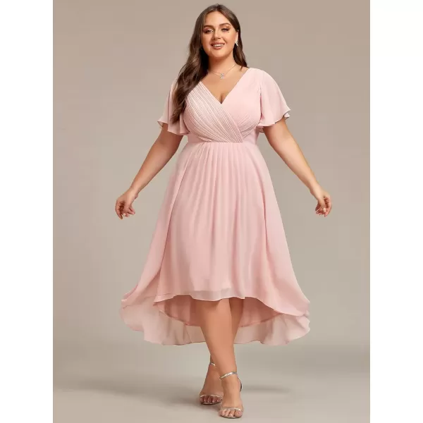 imageEverPretty A Line V Neck Chiffon Short Sleeves Knee Length Plus Size Wedding Guest Dresses for Curvy Women 01923DAPink