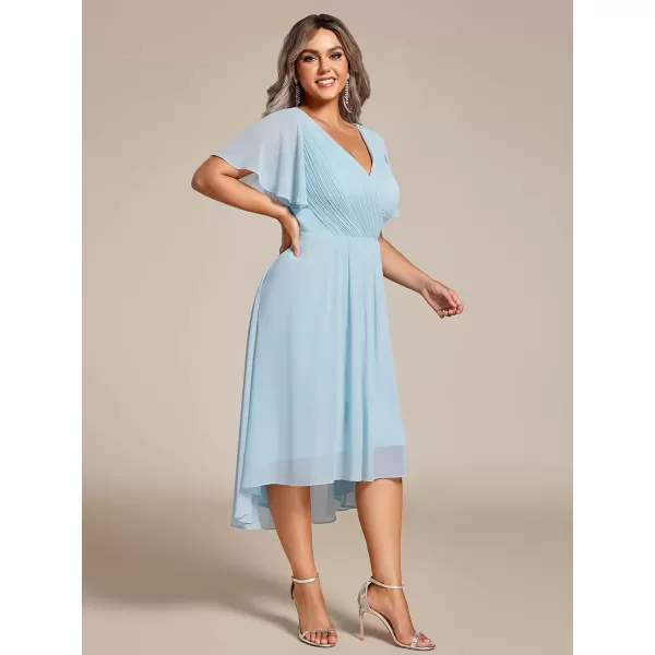 imageEverPretty A Line V Neck Chiffon Short Sleeves Knee Length Plus Size Wedding Guest Dresses for Curvy Women 01923DASky Blue