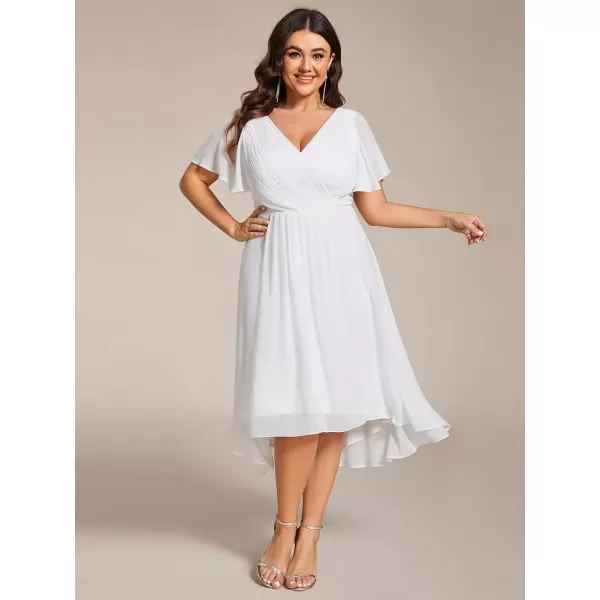 imageEverPretty A Line V Neck Chiffon Short Sleeves Knee Length Plus Size Wedding Guest Dresses for Curvy Women 01923DAWhite