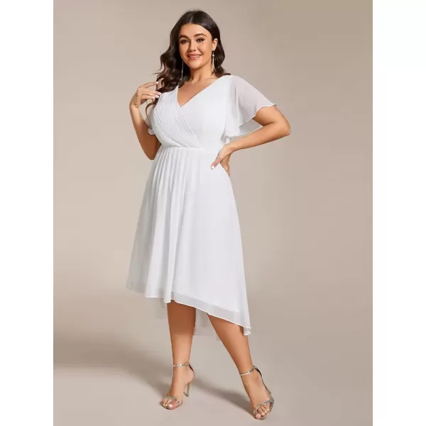 imageEverPretty A Line V Neck Chiffon Short Sleeves Knee Length Plus Size Wedding Guest Dresses for Curvy Women 01923DAWhite