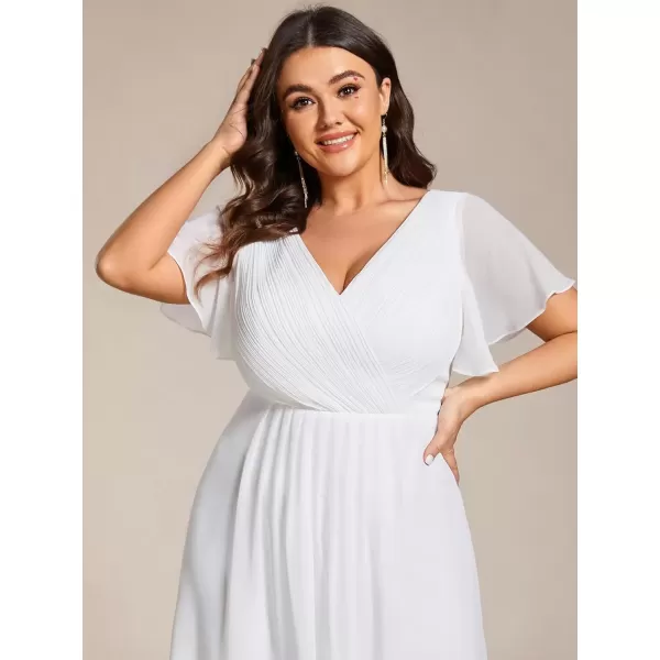 imageEverPretty A Line V Neck Chiffon Short Sleeves Knee Length Plus Size Wedding Guest Dresses for Curvy Women 01923DAWhite