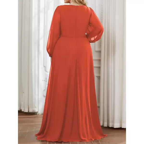 imageEverPretty A Line V Neck Long Sleeves Applique Ruched Chiffon Plus Size Maxi Formal Evening Dresses for Curvy Women 00461DABurnt Orange