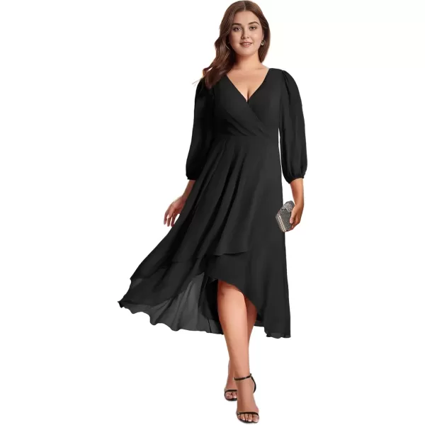 imageEverPretty Womens A Line Pleated V Neck Knee Length Plus Size Wedding Guest Dresses for Curvy Women 01926DABlack