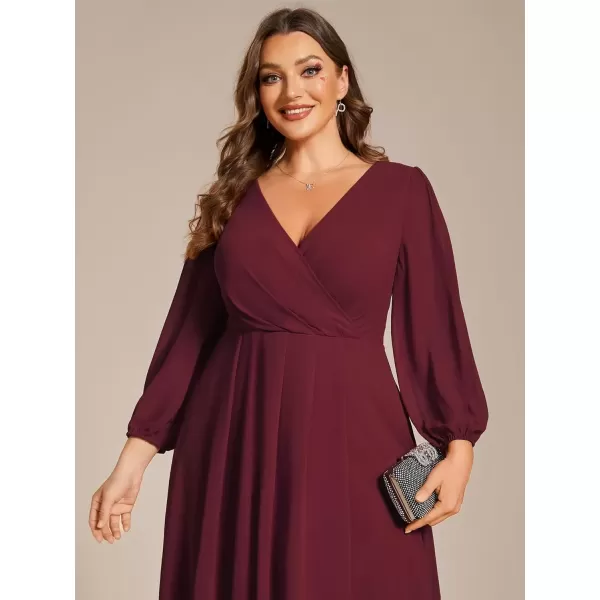 imageEverPretty Womens A Line Pleated V Neck Knee Length Plus Size Wedding Guest Dresses for Curvy Women 01926DABurgundy