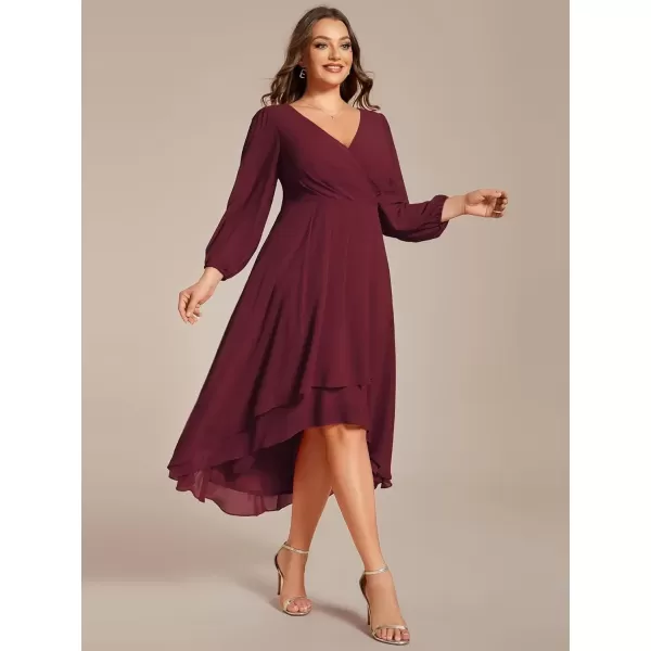 imageEverPretty Womens A Line Pleated V Neck Knee Length Plus Size Wedding Guest Dresses for Curvy Women 01926DABurgundy