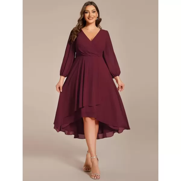 imageEverPretty Womens A Line Pleated V Neck Knee Length Plus Size Wedding Guest Dresses for Curvy Women 01926DABurgundy