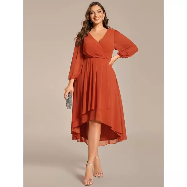 imageEverPretty Womens A Line Pleated V Neck Knee Length Plus Size Wedding Guest Dresses for Curvy Women 01926DABurnt Orange