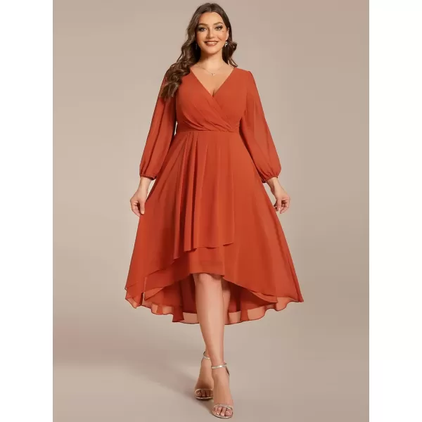 imageEverPretty Womens A Line Pleated V Neck Knee Length Plus Size Wedding Guest Dresses for Curvy Women 01926DABurnt Orange