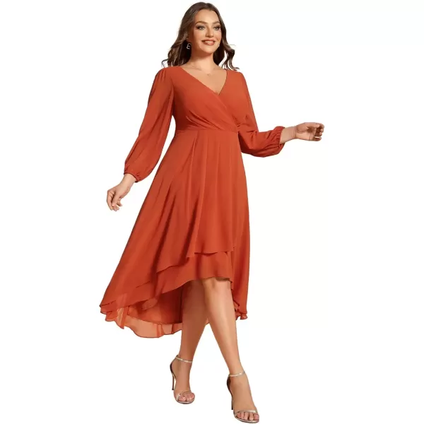 imageEverPretty Womens A Line Pleated V Neck Knee Length Plus Size Wedding Guest Dresses for Curvy Women 01926DABurnt Orange