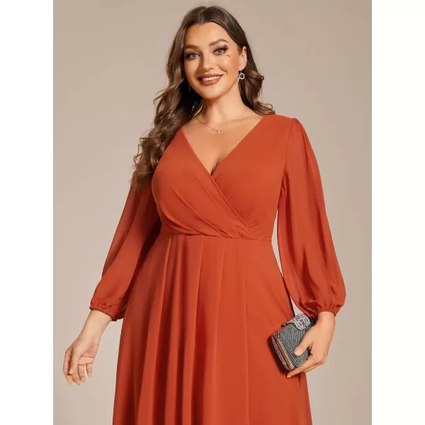 imageEverPretty Womens A Line Pleated V Neck Knee Length Plus Size Wedding Guest Dresses for Curvy Women 01926DABurnt Orange