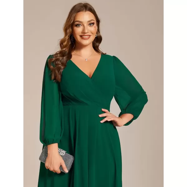 imageEverPretty Womens A Line Pleated V Neck Knee Length Plus Size Wedding Guest Dresses for Curvy Women 01926DADark Green