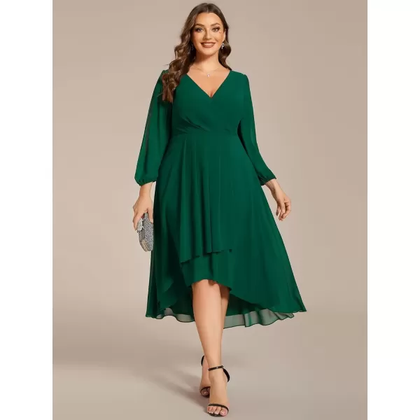 imageEverPretty Womens A Line Pleated V Neck Knee Length Plus Size Wedding Guest Dresses for Curvy Women 01926DADark Green