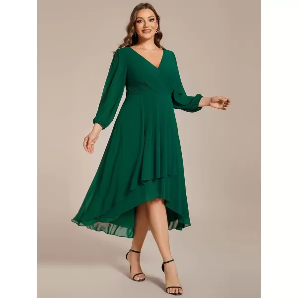 imageEverPretty Womens A Line Pleated V Neck Knee Length Plus Size Wedding Guest Dresses for Curvy Women 01926DADark Green