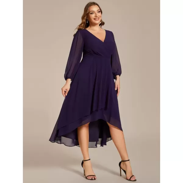 imageEverPretty Womens A Line Pleated V Neck Knee Length Plus Size Wedding Guest Dresses for Curvy Women 01926DADeep Purple