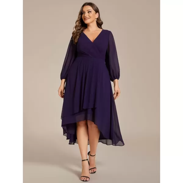 imageEverPretty Womens A Line Pleated V Neck Knee Length Plus Size Wedding Guest Dresses for Curvy Women 01926DADeep Purple