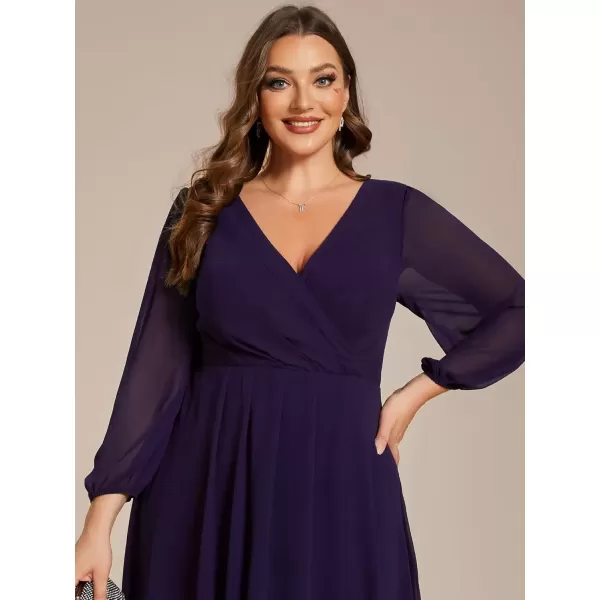 imageEverPretty Womens A Line Pleated V Neck Knee Length Plus Size Wedding Guest Dresses for Curvy Women 01926DADeep Purple