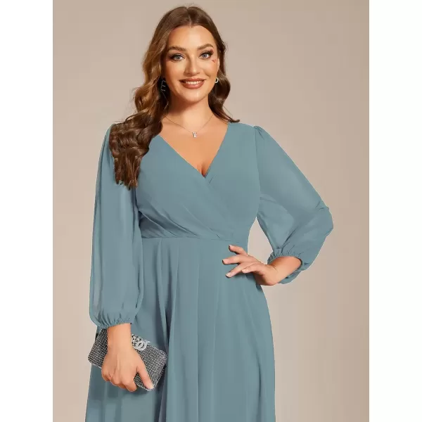 imageEverPretty Womens A Line Pleated V Neck Knee Length Plus Size Wedding Guest Dresses for Curvy Women 01926DADusty Blue