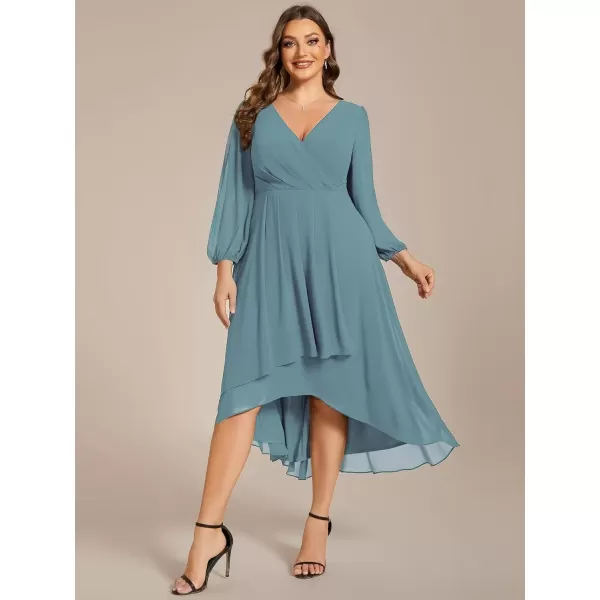 imageEverPretty Womens A Line Pleated V Neck Knee Length Plus Size Wedding Guest Dresses for Curvy Women 01926DADusty Blue