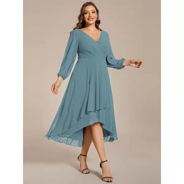 imageEverPretty Womens A Line Pleated V Neck Knee Length Plus Size Wedding Guest Dresses for Curvy Women 01926DADusty Blue