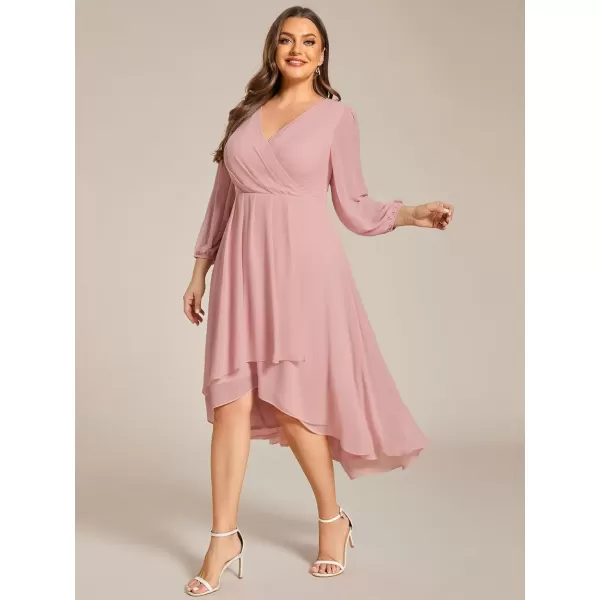 imageEverPretty Womens A Line Pleated V Neck Knee Length Plus Size Wedding Guest Dresses for Curvy Women 01926DADusty Rose