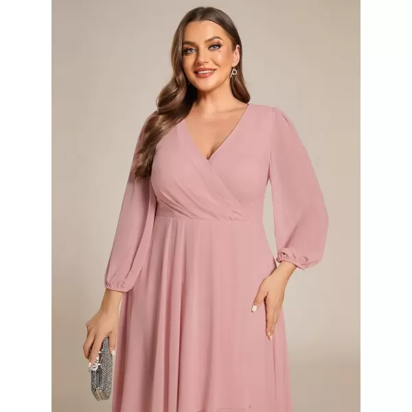 imageEverPretty Womens A Line Pleated V Neck Knee Length Plus Size Wedding Guest Dresses for Curvy Women 01926DADusty Rose