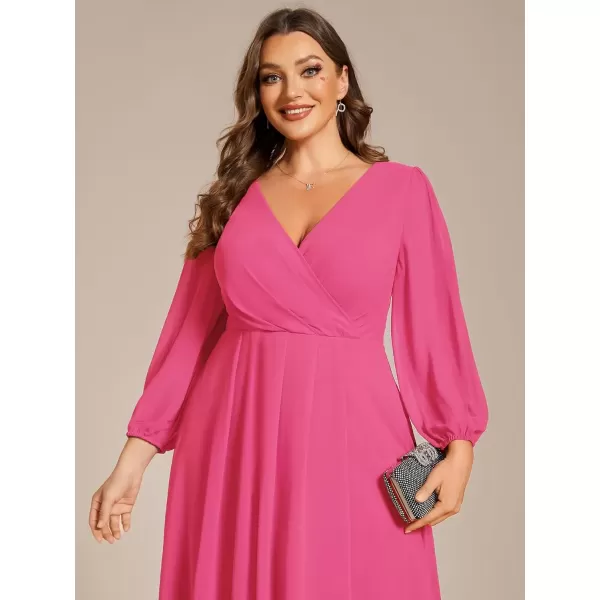 imageEverPretty Womens A Line Pleated V Neck Knee Length Plus Size Wedding Guest Dresses for Curvy Women 01926DAHot Pink