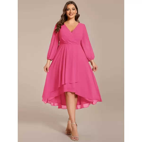 imageEverPretty Womens A Line Pleated V Neck Knee Length Plus Size Wedding Guest Dresses for Curvy Women 01926DAHot Pink