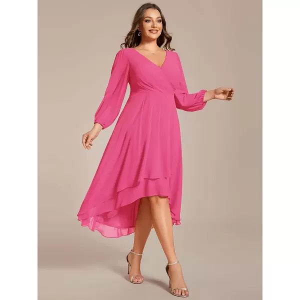 imageEverPretty Womens A Line Pleated V Neck Knee Length Plus Size Wedding Guest Dresses for Curvy Women 01926DAHot Pink