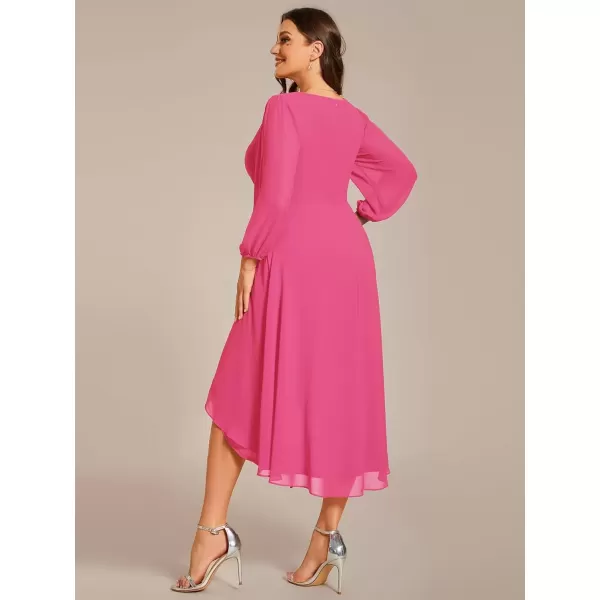 imageEverPretty Womens A Line Pleated V Neck Knee Length Plus Size Wedding Guest Dresses for Curvy Women 01926DAHot Pink